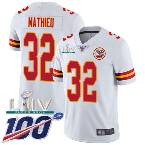 Kansas City Chiefs Nike #32 Tyrann Mathieu White Super Bowl LIV 2020 Youth Stitched NFL 100th Season Vapor Untouchable Limited Jersey